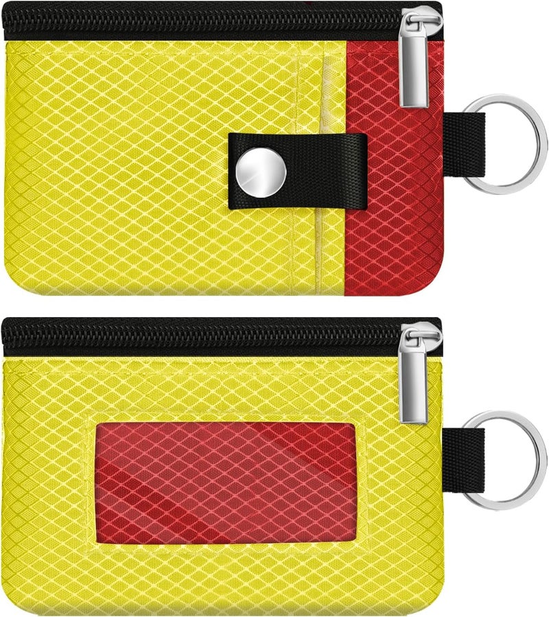 CCUMI Minimalist RFID Blocking Small Wallet with ID Window,WaterResistant Zip Id Case Wallet with Lanyard Keychain for Cards,Cash,Travel,Women,Men (Lemon Yellow/Red) - Image 3